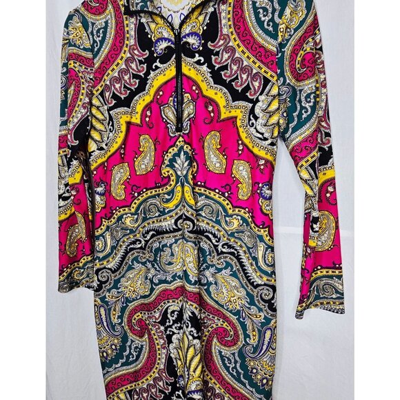 Jude Connally Collared 1/4 Zip Long Sleeve Paisley Print Dress Multicolor Small - Picture 2 of 6